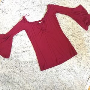 Candie’s Maroon Off the Shoulder Shirt